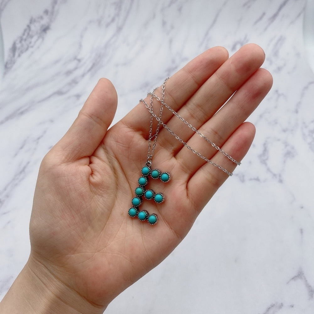 Turquoise Letter "E" Necklace- CLEARANCE SALE
